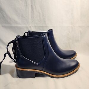 Bernardo Dark Blue Ankle Booties with Lace-Up Detail